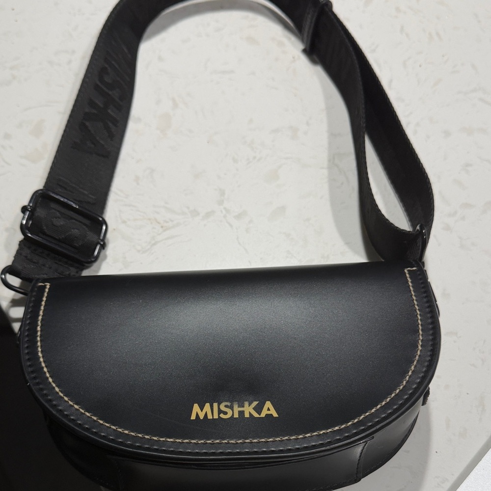 Mishka Black Crossbody with Gold Logo